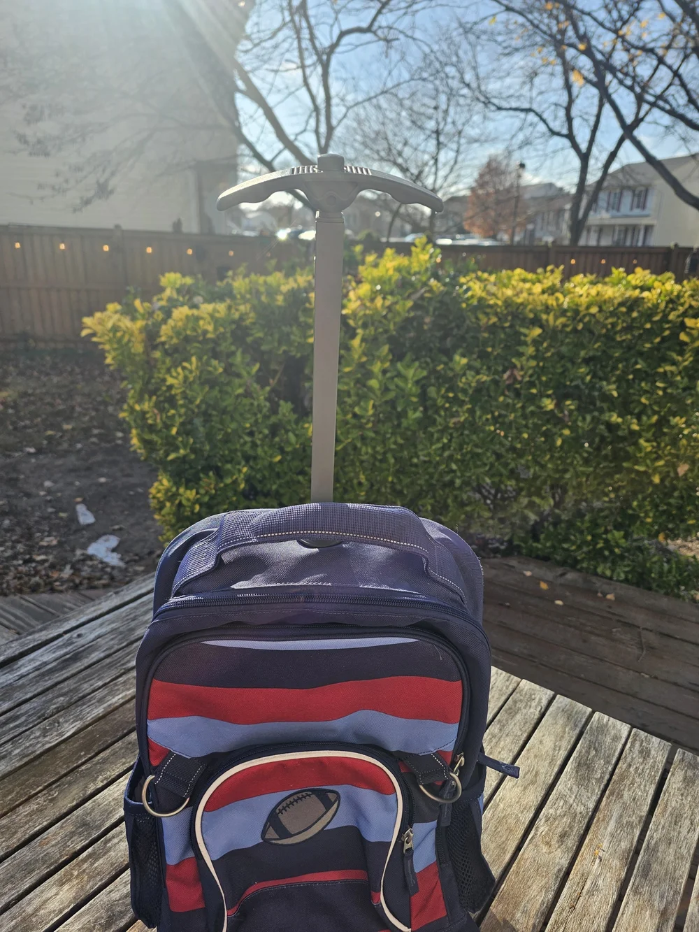 Pottery Barn Kids Striped Navy, Red & Light Blue Roller Backpack